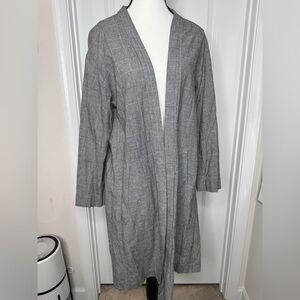 Sis Sis 100% Cotton Open Front Long Duster Blazer with Vented Split Open Back
